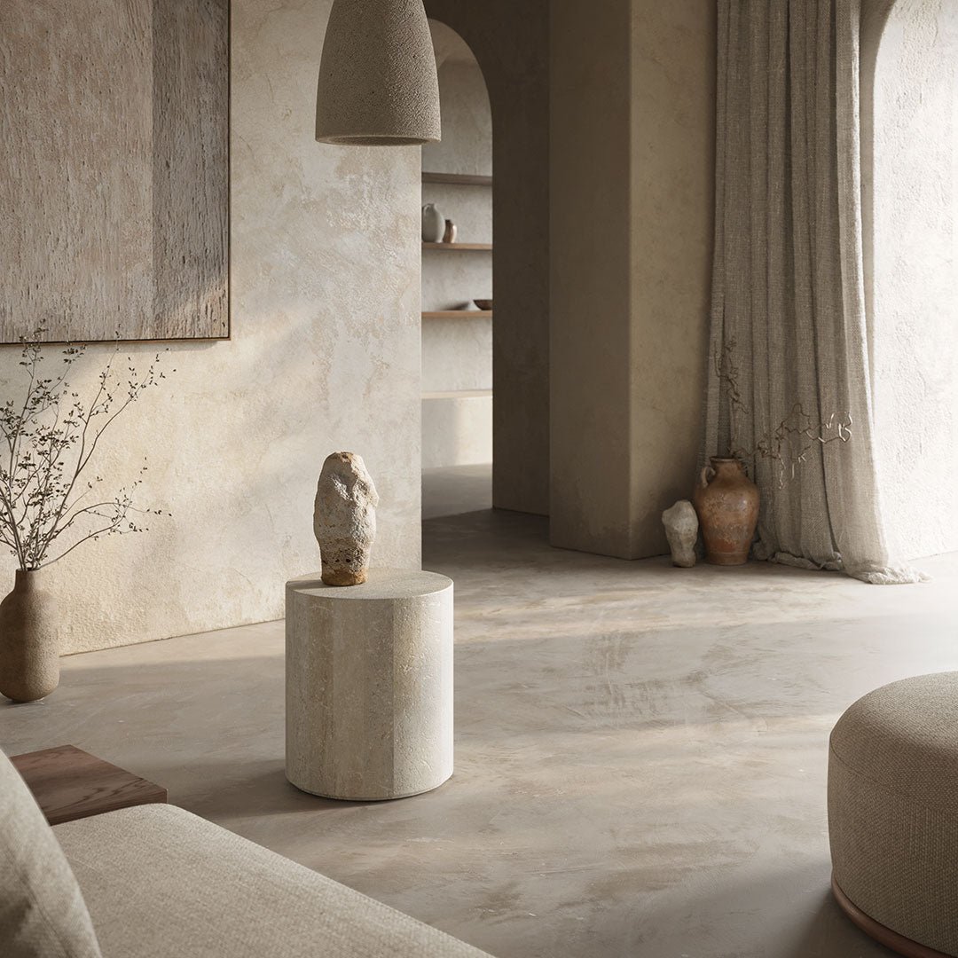 Porto Travertine Side Table, White - Image 4